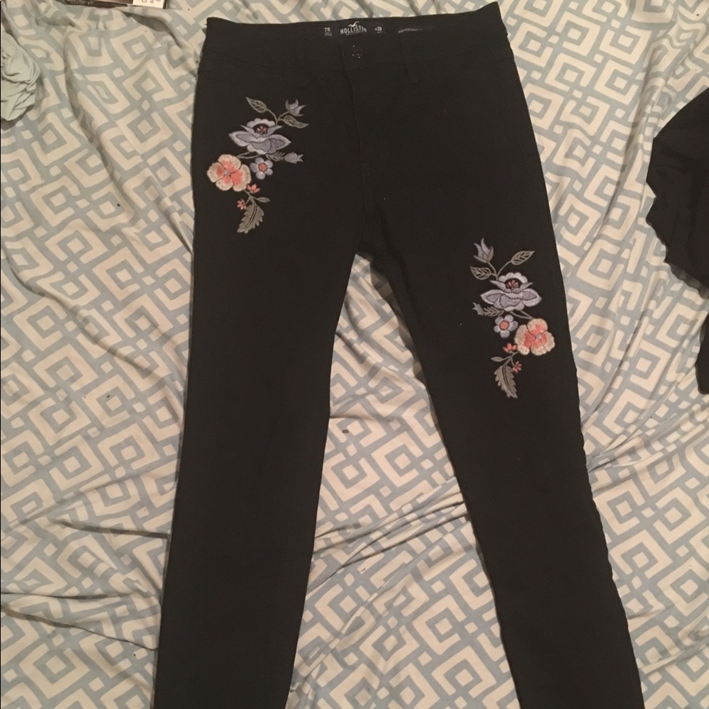 All black Hollister pants with flowers